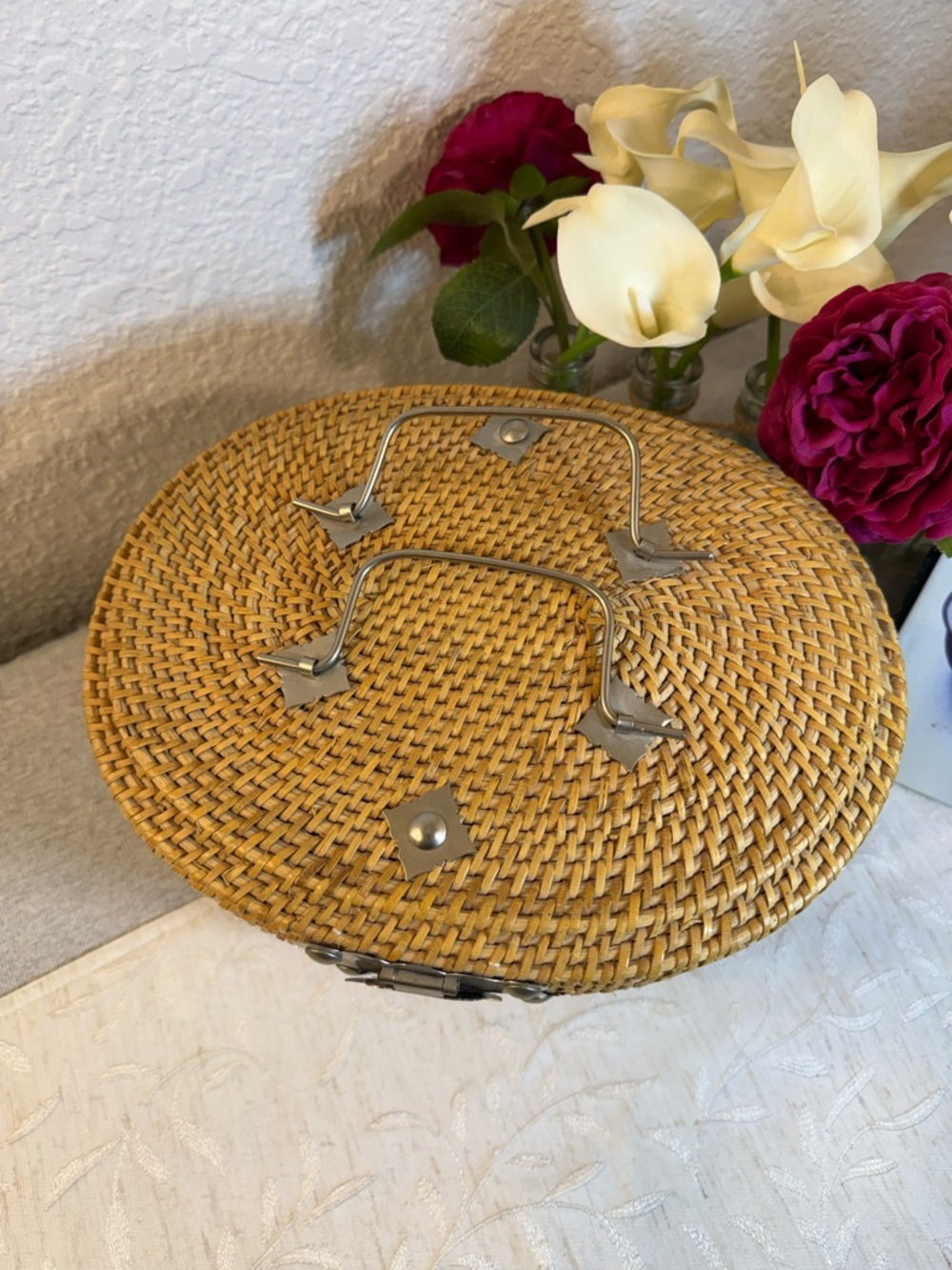 Vintage Chinese Jingdezhen Famille Jaune Dragon Travel Tea Set Wicker Basket 06 - Picture 10 of 16